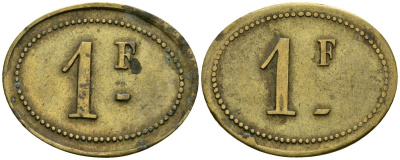 Франция 1 франк XIX-XX век ресторанный жетон латунь 4166-723