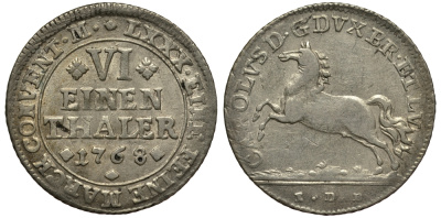 Брауншвейг-Вольфенбюттель 1/6 талера 1768 IDB, вес 5,14 гр. KM 971 серебро 413-1934