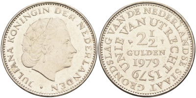 Нидерланды 2 1/2 гульдена 1979 400 лет Утрехтскому союзу, Юлиана (1949-1980) KM 197 никель 4587-1013