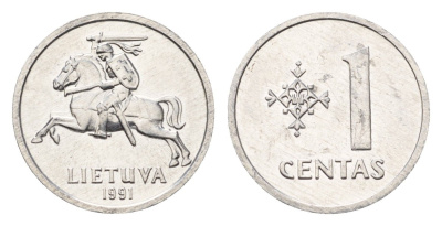 Литва 1 цент (сент) 1991 год-тип KM 85 алюминий UNC 4689-1022