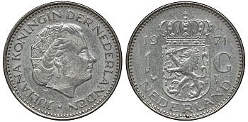 Нидерланды 1 гульден 1971 Юлиана (1948-1980) KM 184а никель 72-1741