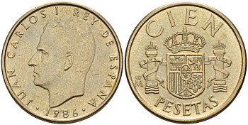 Испания 100 песет 1986 Хуан Карлос I (1975-2014) KM 826 алюминиевая бронза 4583-942