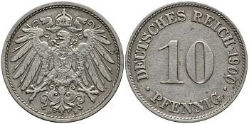 Германия 10 пфеннигов 1900 D KM 12 медно-никель 4171-243