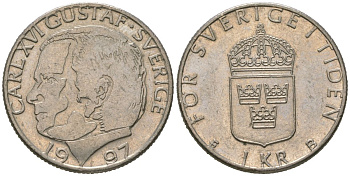 Швеция 1 крона 1997 Карл XVI Густав (1973- ) KM 852a медно-никель 4620-417