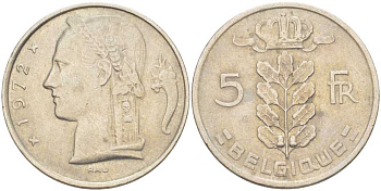 Бельгия 5 франков 1972 Belgique, Бодуэн I (1951-1993) KM 134.1 медно-никель 202-1247
