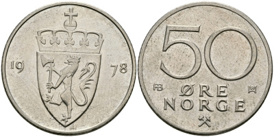 Норвегия 50 эре 1978 Улаф V (1957-1991) KM 418 медно-никель 94-541