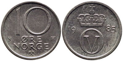 НОРВЕГИЯ 10 ЭРЕ 1985 KM 416 медно-никель 4387-825