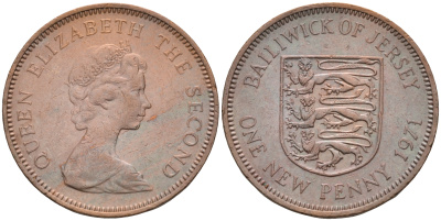 Джерси 1 новый пенни 1971 Елизавета II (1952-2022), герб KM 30 бронза UNC 4588-1019