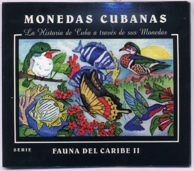 Куба набор из 6 монет по 1 песо 1996 серия карибская фауна эмаль KM 549, 550, 551, 552. 562, 565 UNC 7-5-1-12