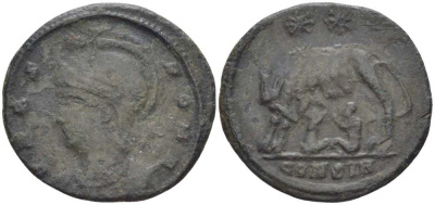 Римская Империя нуммий 330 - 333 Константин I Великий, VRBS ROMA, Константинополь, (степень редкости R1) RIC 62 биллон 1073-17-82