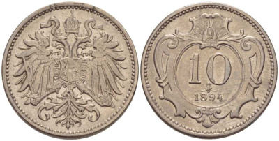 АВСТРИЯ 10 ГЕЛЛЕРОВ 1894 АВСТРО-ВЕНГЕРСКАЯ ИМПЕРИЯ KM 2802 никель 201-343