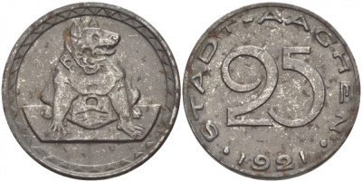 ААХЕН 25 ПФЕННИГОВ 1921 НОТГЕЛЬД, ВЕСТФАЛИЯ железо 3856-1026
