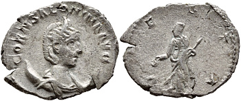 Римская Империя антониниан 256-257 Салонина, жена Галлиена VESTA Виминаций Very fine RIC 39 серебро 270-414