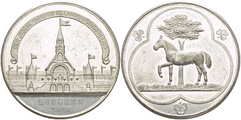 Дания медаль 1905 индустриальная выставка, лошадь. 56,65 гр. диаметр 52,0 мм цинк aUNC 1089-1-13