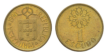 Португалия 1 эскудо 1990 KM 631 никель латунь 4625-1048