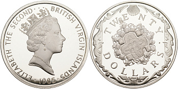 Британские Виргинские острова 20 долларов 1985 золотой крест KM 69 серебро  PROOF  1095-2-34