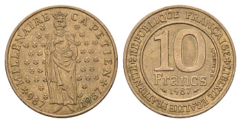 Франция 10 франков 1987 Тысячелетие династии Капетингов KM 961 никель латунь 4118-956