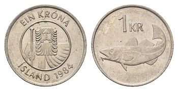 Исландия 1 крона 1984 треска KM 27 медно-никель 4687-835