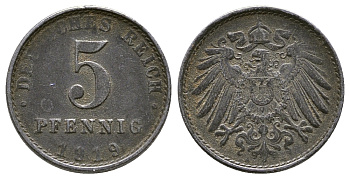ГЕРМАНИЯ 5 ПФЕННИГОВ 1919 А KM 19, J. 297 железо 4380-152