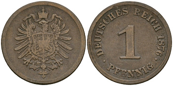 Германия 1 пфенниг 1876 B, Вильгельм I (1871-1888) KM 1, J. 1 медь 4602-1249