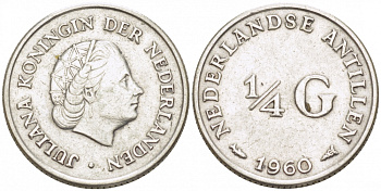 Нидерландские Антилы 1/4 гульдена 1960 Юлиана (1948-1980) KM 4 серебро 112-1044