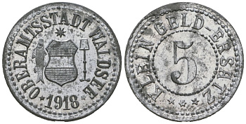 Вальдзее (Вюртемберг) 5 пфеннигов 1918 Funck 568.1, Men05 25959.1, Men18 32643.1 цинк 4379-532