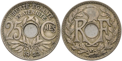 Франция 25 сантимов 1923 KM 867a, Le Franc 171.7 медно-никель 4143-416
