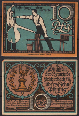 Германия, Штютцербах 10 пфеннигов 1921 бумага 7556-7-4-2