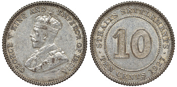 Стрейтс-Сетлментс 10 центов 1927 Георг V (1910-1936) КМ 29b серебро 53-727