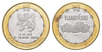 Фландрия (Фламандская республика) 1 евро 2010 Более года Бельгия не могла создать национальное правительство из-за разногласий между франкоговорящими и голландскоговорящими частями страны. Несмотря на отсутствие национального правительства (или, может быт