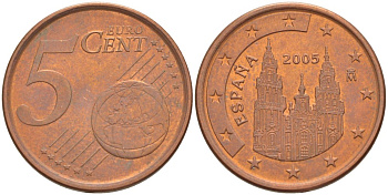 Испания 5 евроцентов 2005 KM 1042 сталь плакированная медью 4543-337