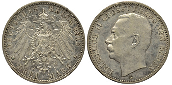 Баден 3 марки 1912 Фридрих II (1907-1918) J. 39, KM 280 серебро 413-3811