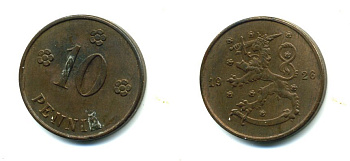 Финляндия 10 пенни 1926 республика (1918-1962) KM 24 медь 46-2654