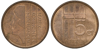 НИДЕРЛАНДЫ 5 ЦЕНТОВ 1993 KM 202 бронза 72-1151