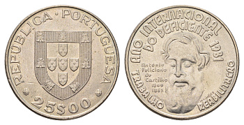 Португалия 25 эскудо 1982 Международный год инвалидов KM 624 медно-никель UNC 4678-756