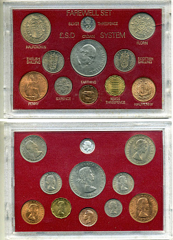 Великобритания набор из 11 монет 1963-167 двенадцатеричная денежная система, крона 1965 года Черчилль, в пластиковой упаковке UNC 3-6-3-25