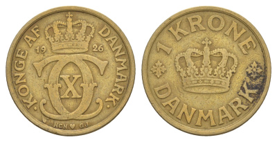Дания 1 крона 1926 HCN, Кристиан X (1912-1947) KM 824 алюминиевая бронза 4657-344