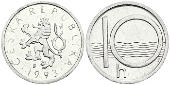ЧЕХИЯ 10 ГЕЛЛЕРОВ 1993 KM 6 алюминий UNC 540-256