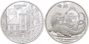 Австрия 10 евро 2009 серии сказки и легенды, Василиск в Вене KM 3176 серебро PROOF 1068-4-63