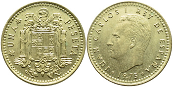 Испания 1 песета 1975 (76) Хуан Карлос I (1975-2001) KM 806 алюминиевая бронза 4395-351