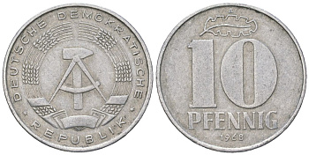 ГДР 10 пфеннигов 1968 A KM 10 алюминий 201-847