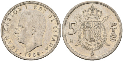 Испания 5 песет 1984 Хуан Карлос I (1975 - 2014) KM 823 медно-никель 4155-734