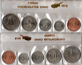 Кипр набор из 5 монет (5, 25, 50, 100 и 500 милей) 1978 30 лет Всеобщей декларации прав человека KM 39, 40, 41, 42 и 48 UNC 3-4-12-45