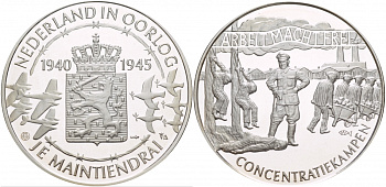 Нидерланды медаль ND Голландия в войне 1940-1945, узники концлагерей, 31,3 гр, 45,0 мм  серебро  PROOF  11-241-42