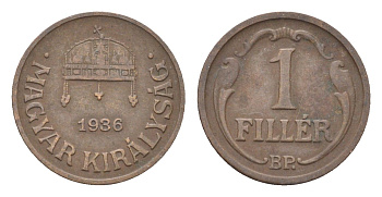 Венгрия 1 филлер 1936 BP KM 505 бронза 4664-817