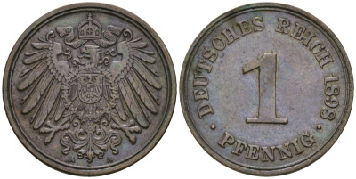 Германия 1 пфенниг 1898 A, Вильгельм II (1888-1918) KM 10, J. 10 медь 3955-1145