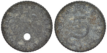 Германия 5 пфеннигов 1940 J KM 100, J. 370 цинк 4119-833