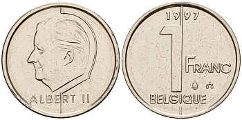 Бельгия 1 франк 1997 Belgique, Альберт II (1993-2013) KM 187 железо плакированное никелем    4598-126