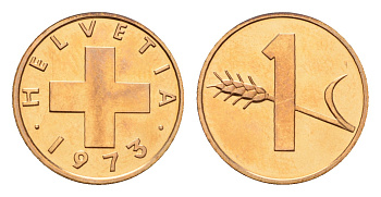 Швейцария 1 раппен 1973 KM 46 бронза UNC M71-21