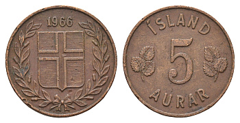 Исландия 5 эйре 1966 KM 9 бронза 4691-353